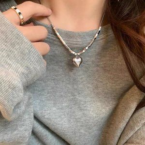 Women's Three-dimensional Heart Square Titanium Steel Necklace